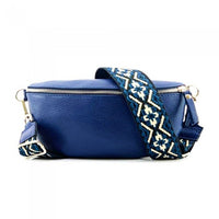 Men's blue leather waist bag front view