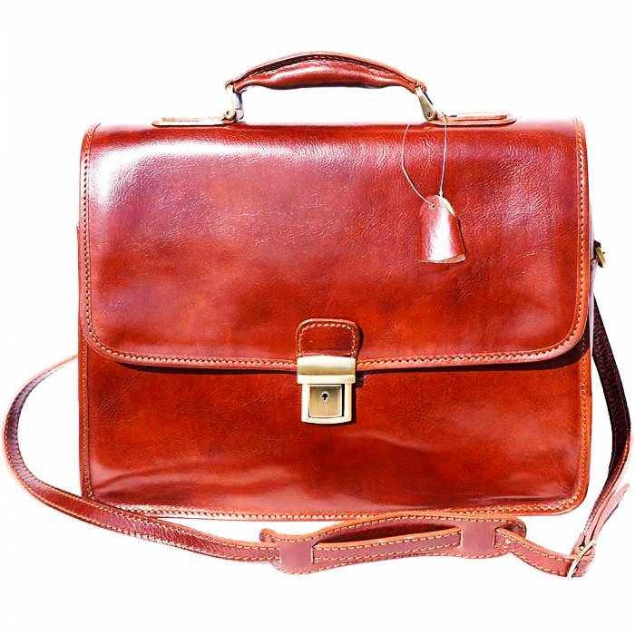 Men's Brown Leather Satchel Messenger Bag. Rich brown leather, spacious interior