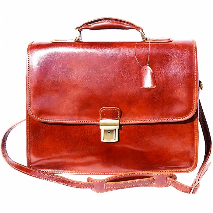 Men's Brown Leather Satchel Messenger Bag. Rich brown leather, spacious interior, secure clasp closure & adjustable shoulder strap. 3 interior compartments.