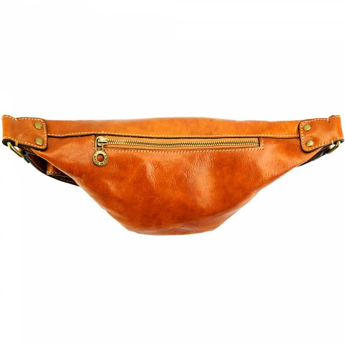 Mens brown leather waist bag back view