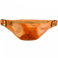 Mens brown leather waist bag front view