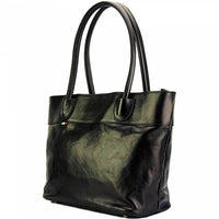 Milan Womens Leather Tote Bag in Black Angled View