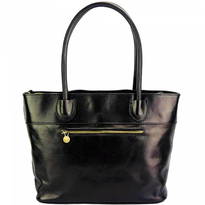 Milan Womens Leather Tote Bag in Black Back View