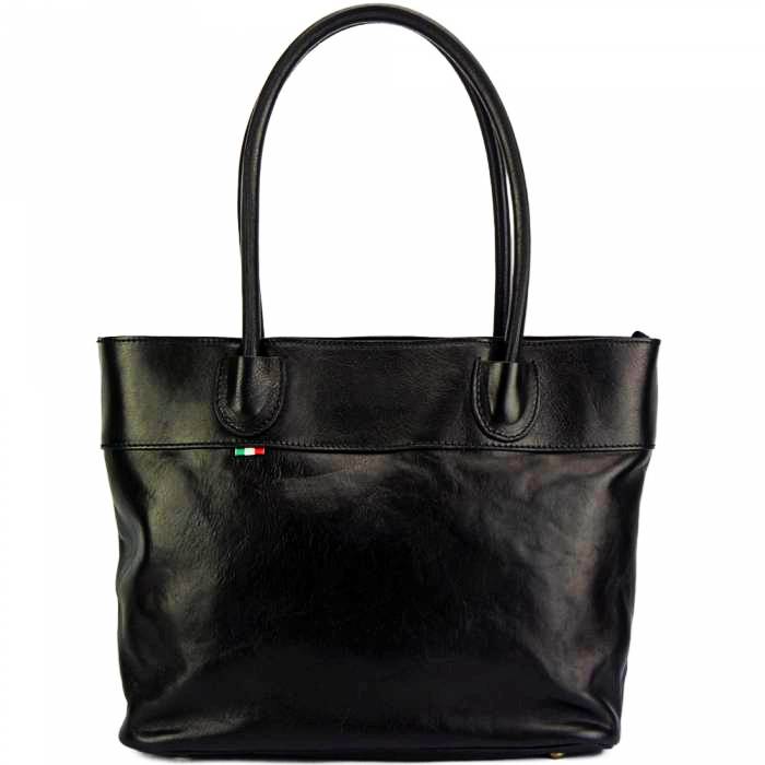 Milan Womens Leather Tote Bag in Black Front View
