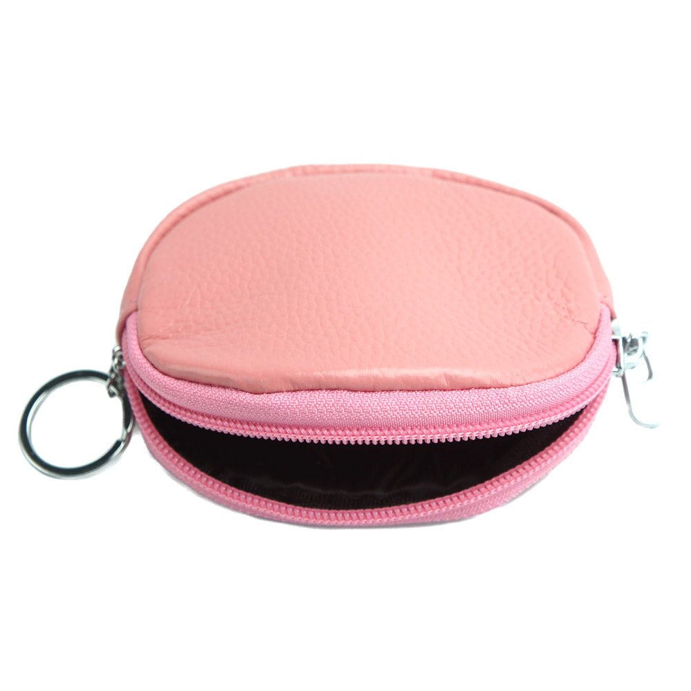 Soft pink leather coin purse with zip