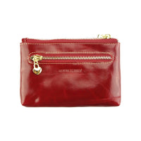 Red Sarah Leather Coin Purse. Slim design, secure zip closure & multiple compartments. Italian leather.