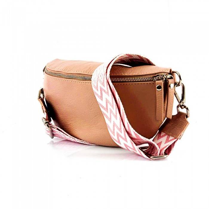Pink Leather Belt Bag for Women lying flat