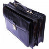 Refined leather briefcase with clasp and zipper closures