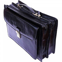 Refined leather briefcase with clasp and zipper closures