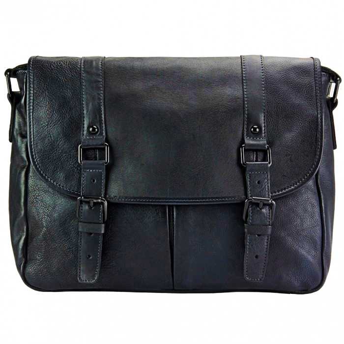 Roma Men's Black Leather Shoulder Bag - Front View