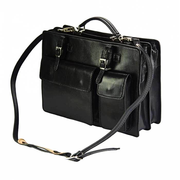 Slim Italian leather briefcase for women in black