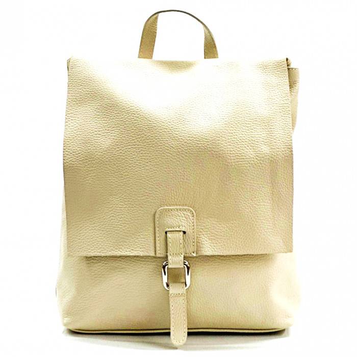 Beige Italian Leather Backpack - Front View