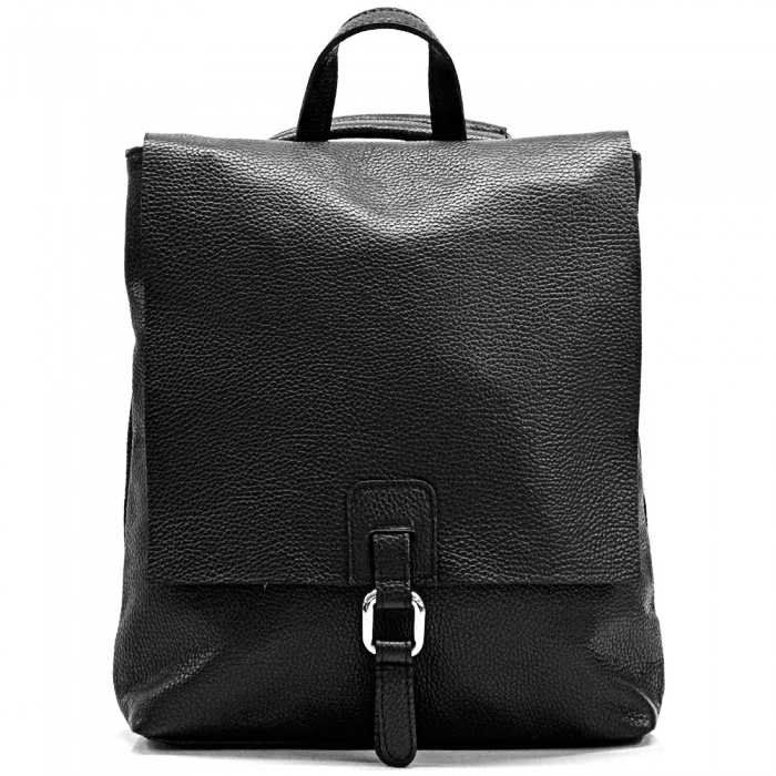 Black Italian Leather Backpack - Front View