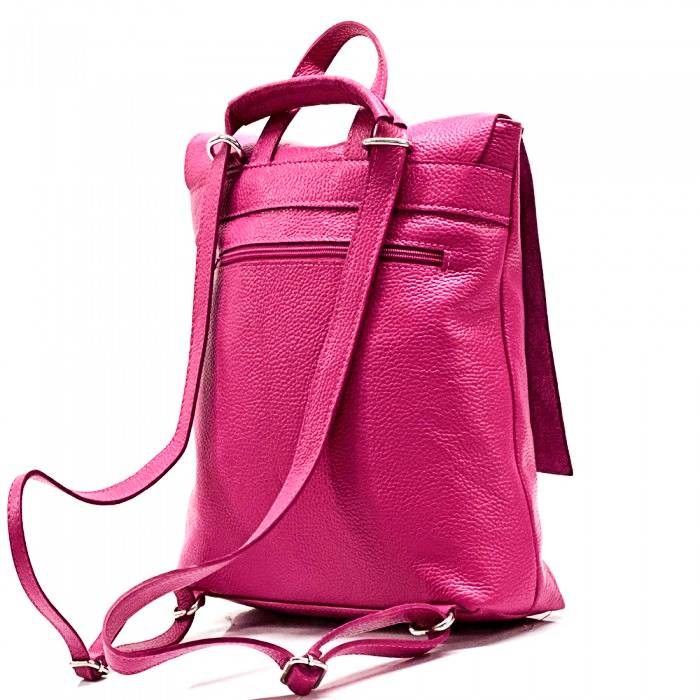 Fuchsia Italian Leather Backpack - Back View