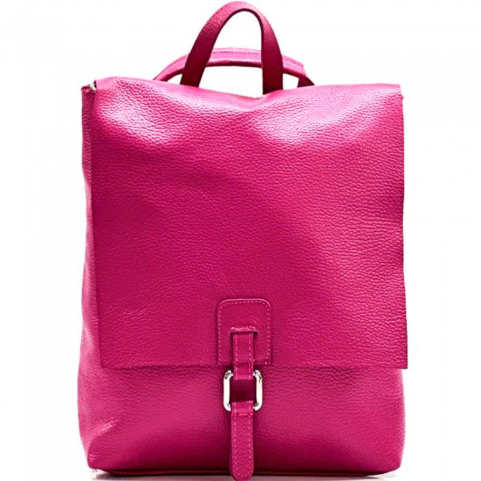 Fuchsia Italian Leather Backpack - Front View