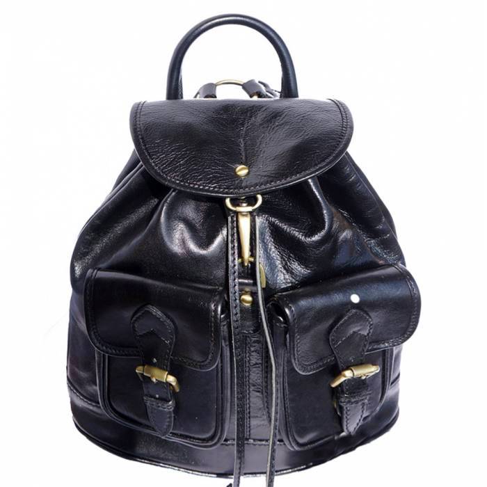 Front view of the Tropea Italian Black Leather Backpack
