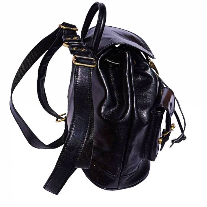 Side view of the Tropea Italian Black Leather Backpack