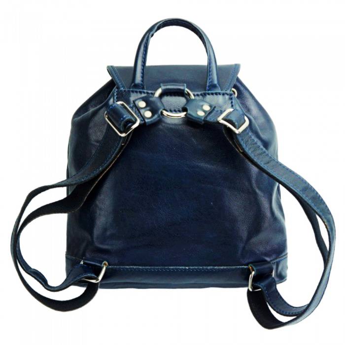 Blue leather backpack back view