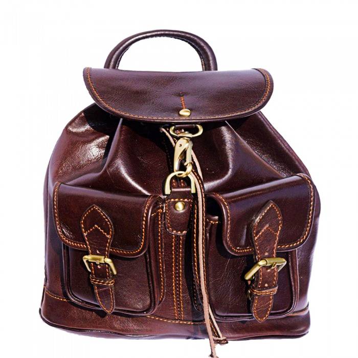 Tropea dark brown leather backpack front view