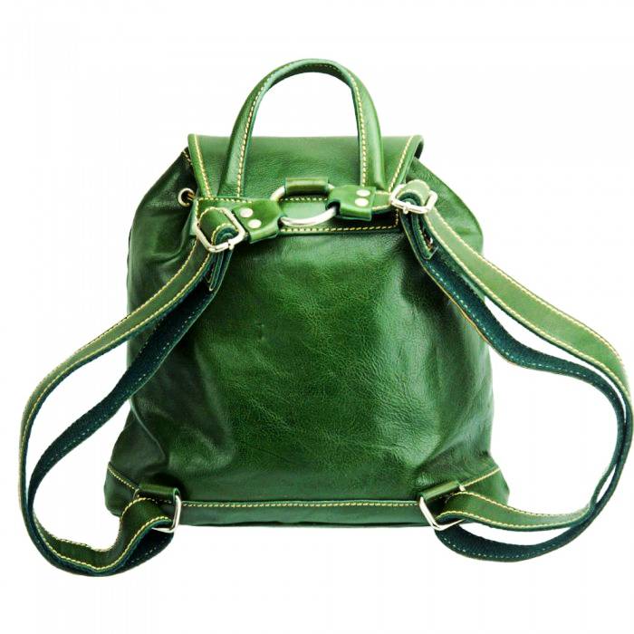 Back view of the green leather backpack