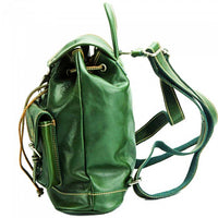 Tropea green leather backpack side view