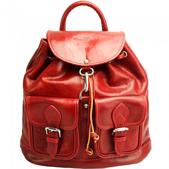 Red leather backpack front view