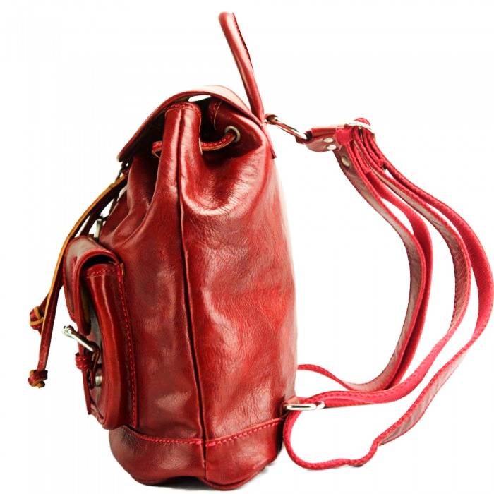 Side view of the Tropea red leather backpack
