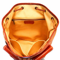 Interior of the tan leather backpack