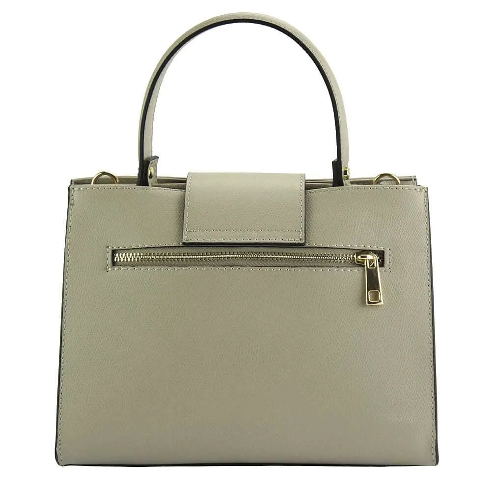 Vittoria leather Handbag in taupe with exterior zip pocket