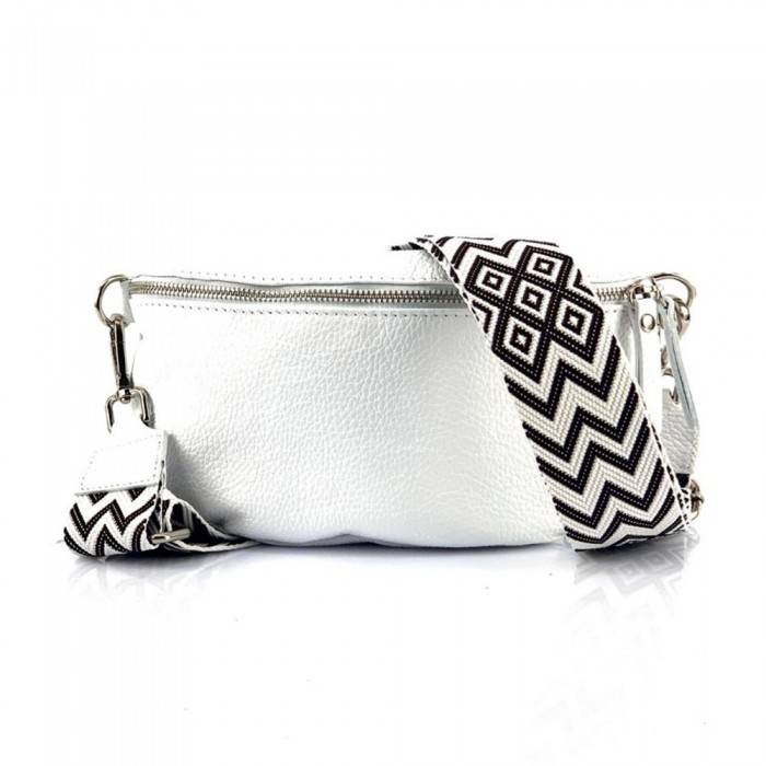 White leather belt bag for women front view
