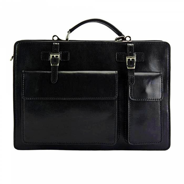 Women's black leather Italian briefcase