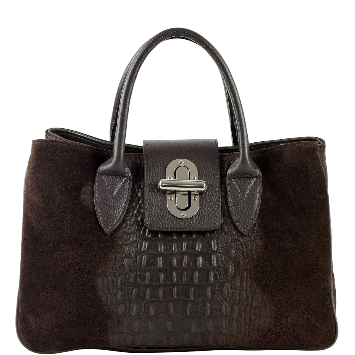 Alberta Italian Suede Structured Satchel Bag - Leather Italiano
