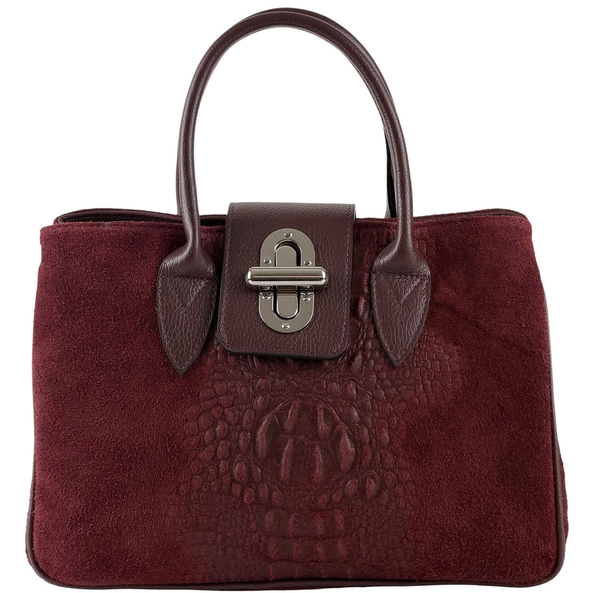 Alberta Italian Suede Structured Satchel Bag - Leather Italiano