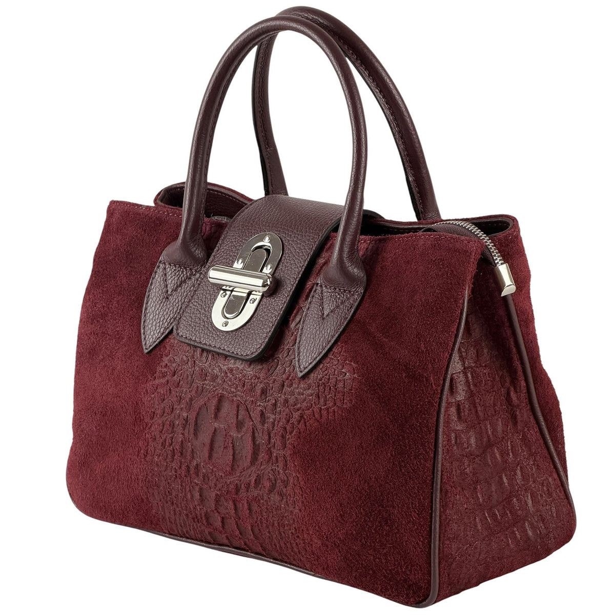 Alberta Italian Suede Structured Satchel Bag - Leather Italiano