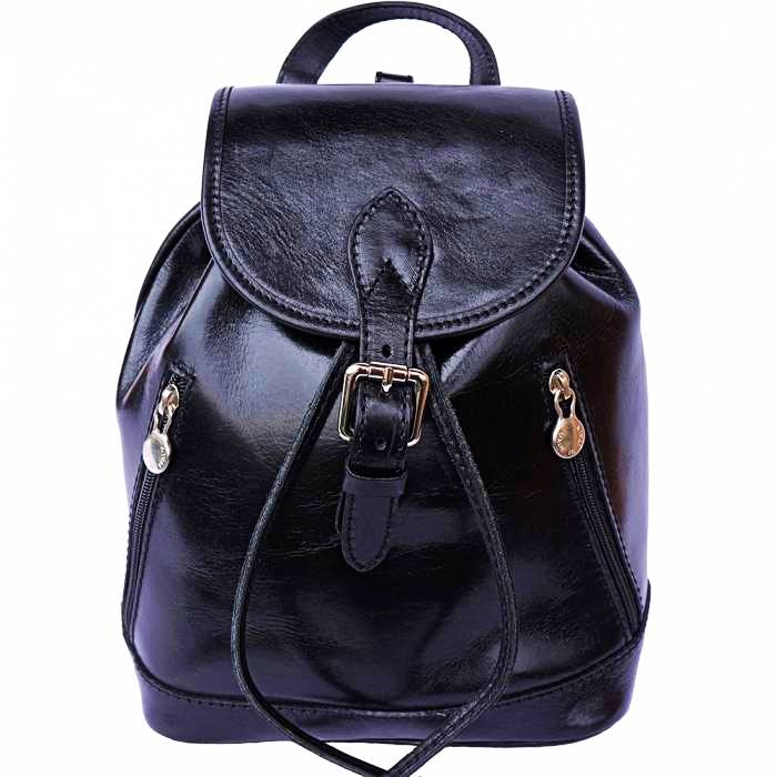 Front view of Amalfi Black Leather Backpack Purse