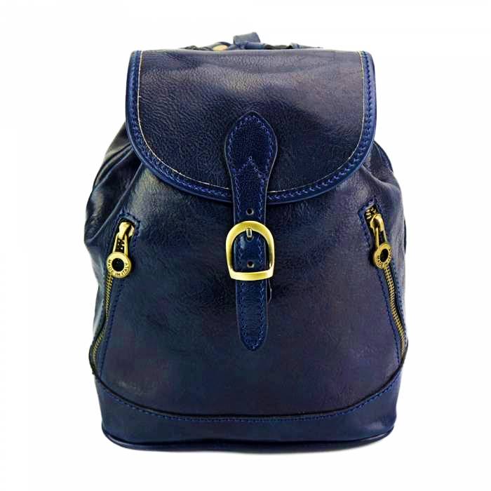 Front view of Amalfi Blue Leather Backpack Purse
