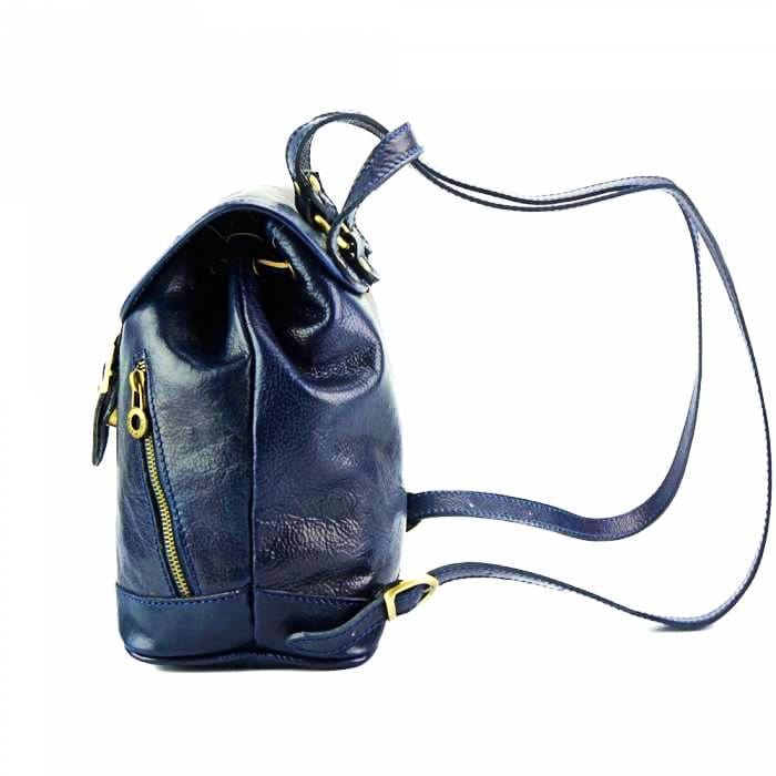 Side view of Amalfi Blue Leather Backpack Purse