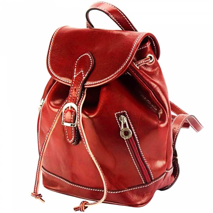 Side view of Amalfi Red Leather Backpack Purse