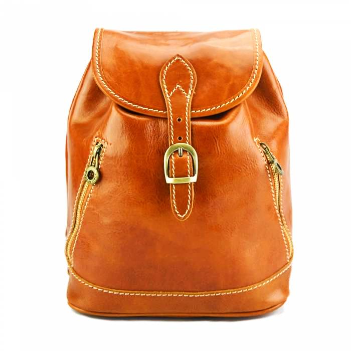 Front view of Amalfi Tan Leather Backpack Purse