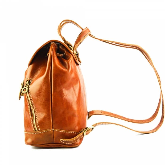 Side view of Amalfi Tan Leather Backpack Purse