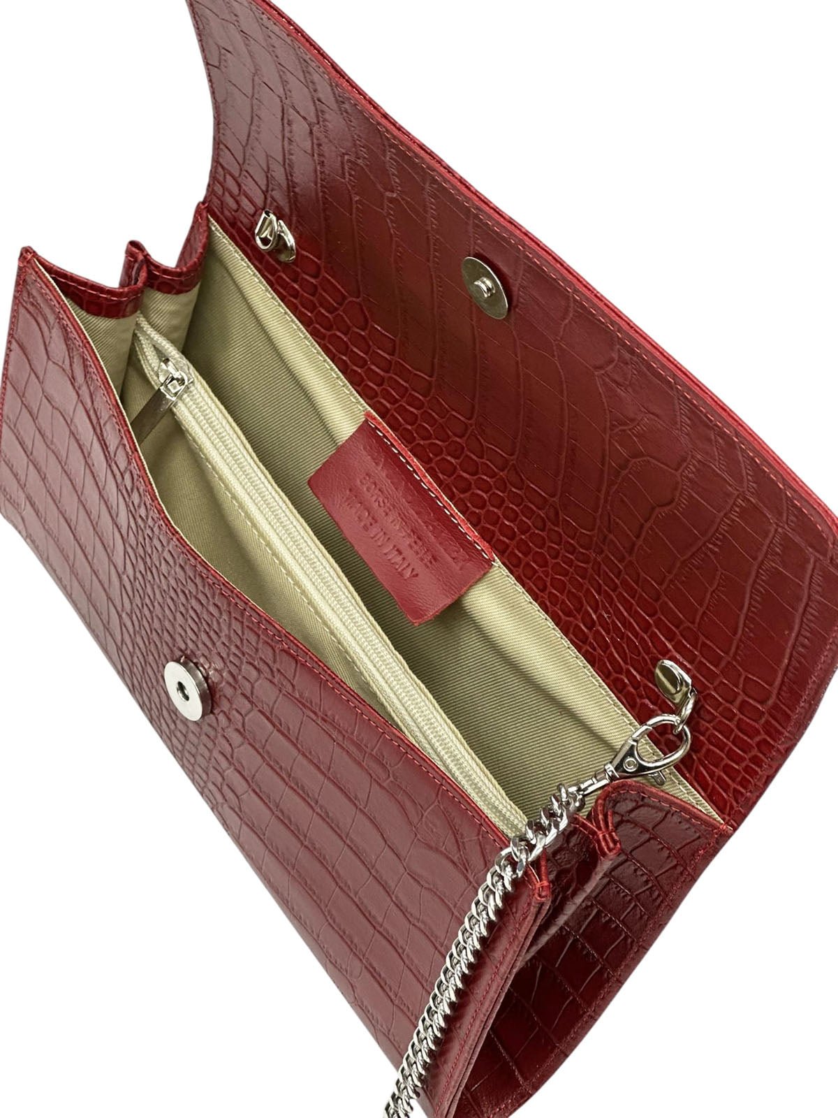 Amelia Croc Embossed Leather Clutch & Crossbody Bag - Leather Italiano