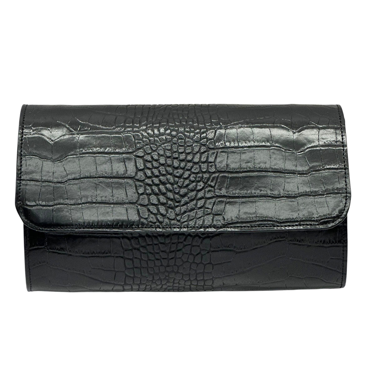 Amelia Croc Embossed Leather Clutch & Crossbody Bag - Leather Italiano