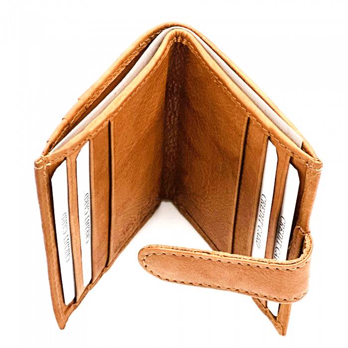 Open view of Arezzo Tan Leather Credit Card Holder