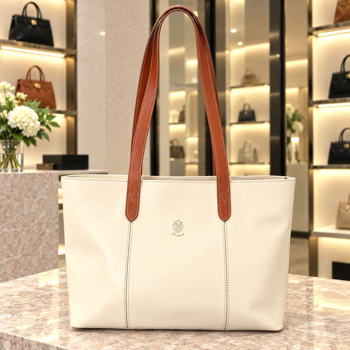 Augusta Hand-Dyed Italian Leather Work Tote - Leather Italiano