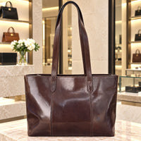 Augusta Hand-Dyed Italian Leather Work Tote - Leather Italiano