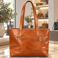 Augusta Hand-Dyed Italian Leather Work Tote - Leather Italiano