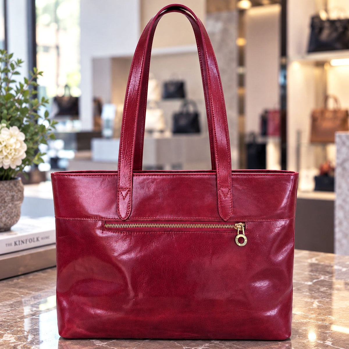Augusta Hand-Dyed Italian Leather Work Tote - Leather Italiano