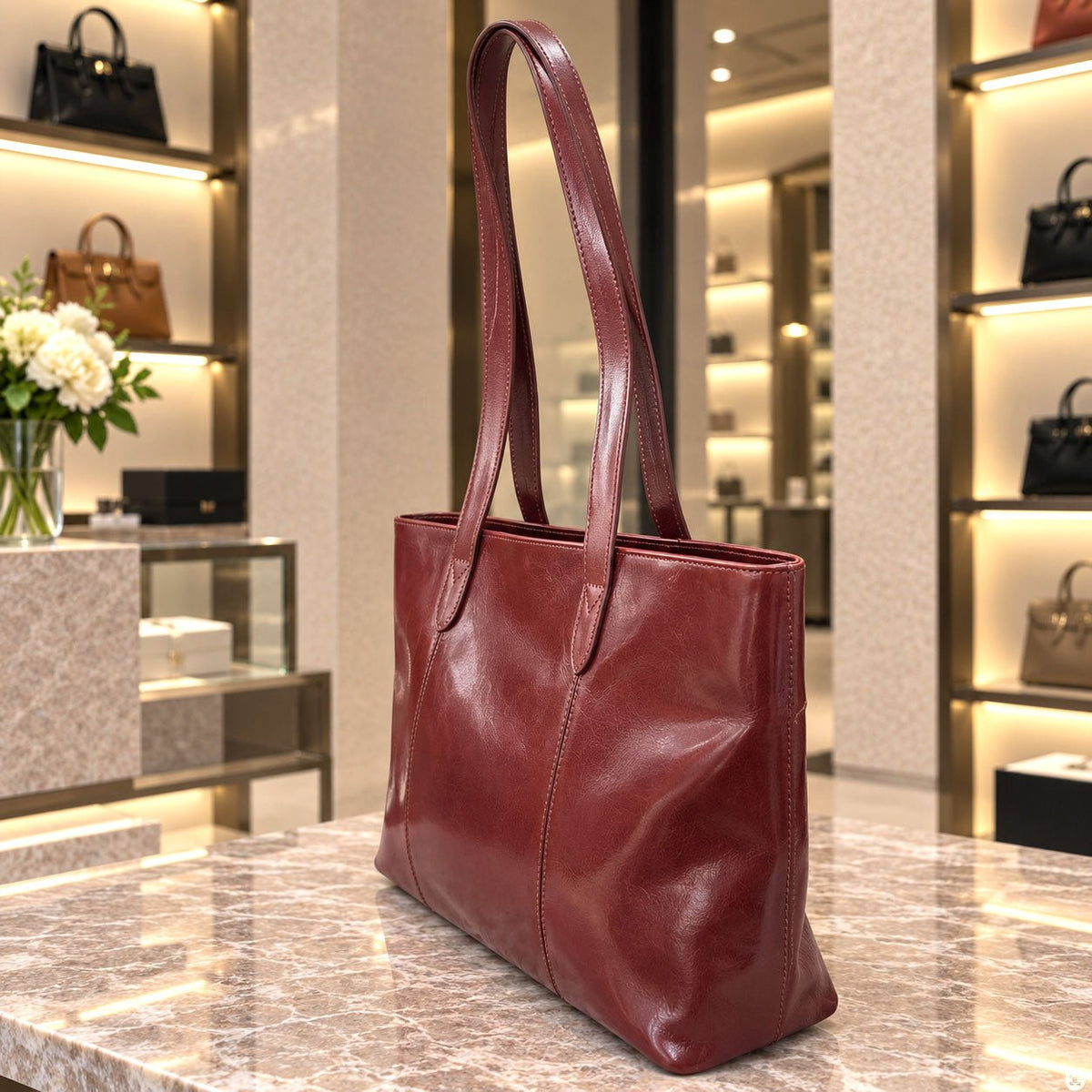 Augusta Hand-Dyed Italian Leather Work Tote - Leather Italiano