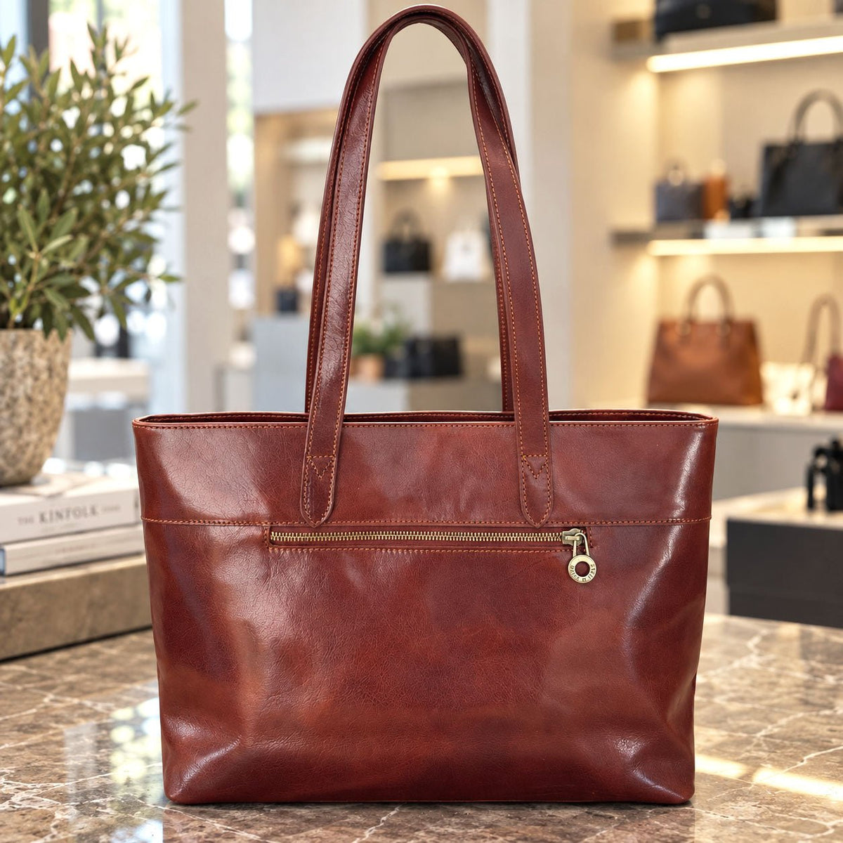 Augusta Hand-Dyed Italian Leather Work Tote - Leather Italiano