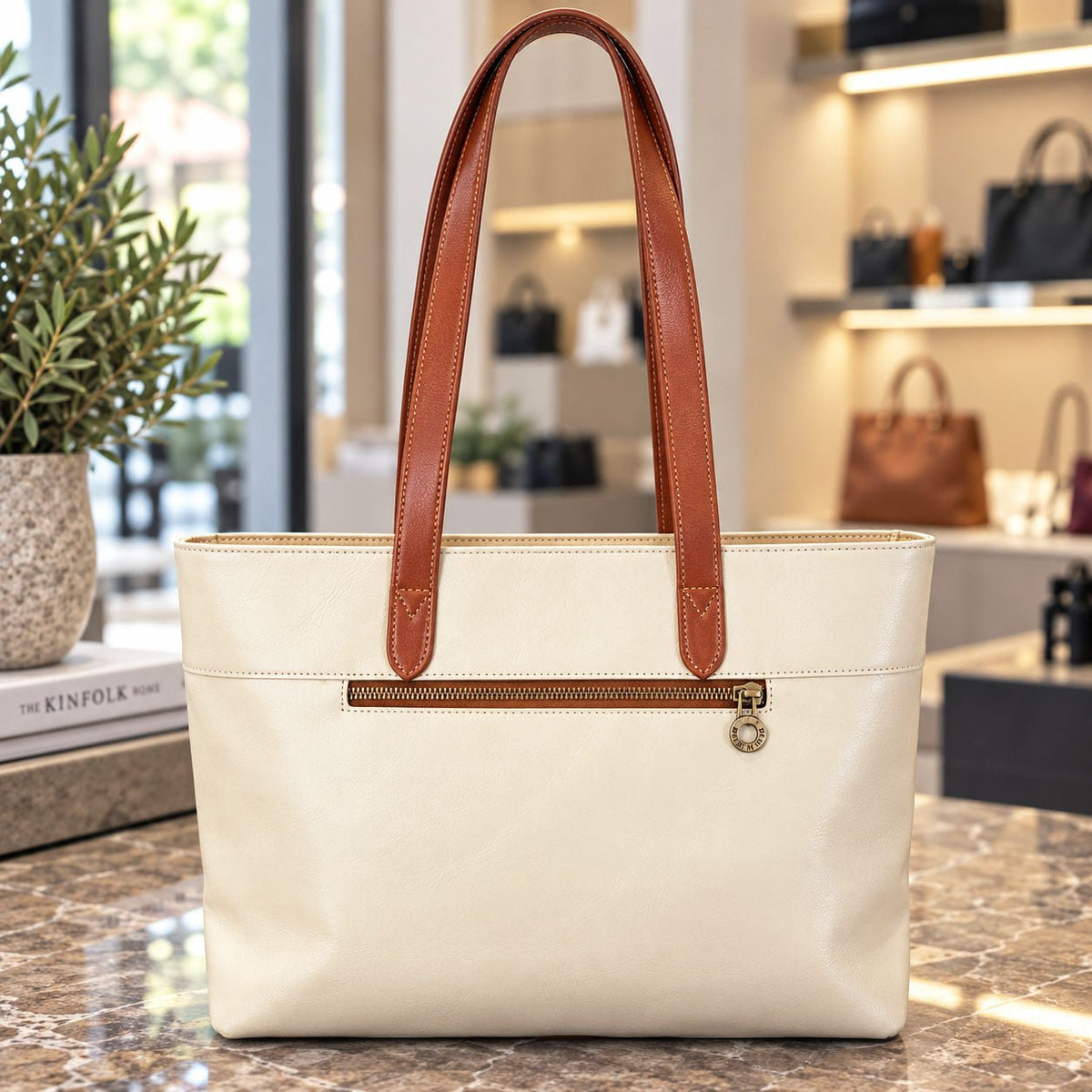 Augusta Hand-Dyed Italian Leather Work Tote - Leather Italiano